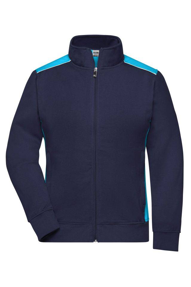 Ladies' Workwear Sweat Jacket - COLOR - Sweat-Jacke mit Stehkragen und Kontrasteinsätzen blau, Gr. L