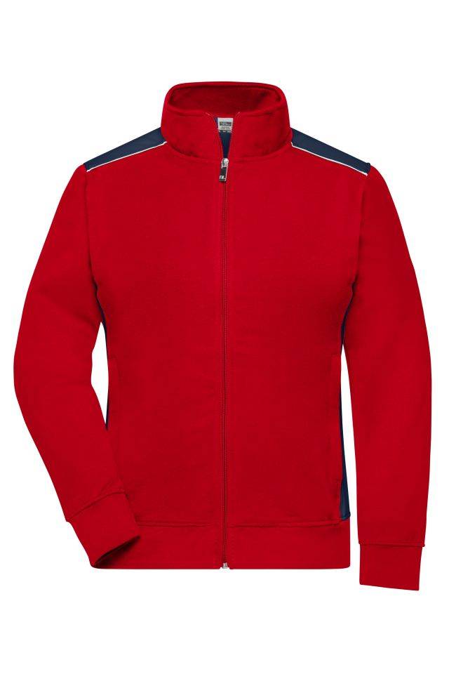 Ladies' Workwear Sweat Jacket - COLOR - Sweat-Jacke mit Stehkragen und Kontrasteinsätzen rot/blau, Gr. S