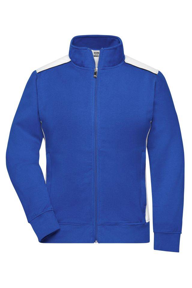 Ladies' Workwear Sweat Jacket - COLOR - Sweat-Jacke mit Stehkragen und Kontrasteinsätzen weiß/blau, Gr. XS