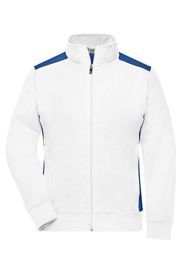 Ladies' Workwear Sweat Jacket - COLOR - Sweat-Jacke mit Stehkragen und Kontrasteinsätzen weiß/blau, Gr. L