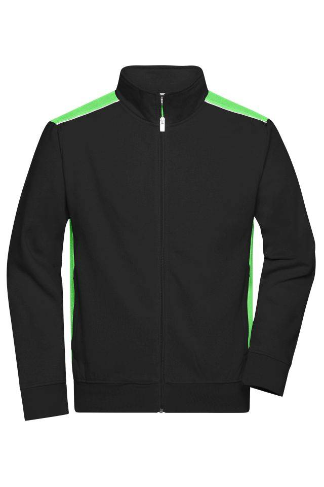 Men's Workwear Sweat Jacket - COLOR - Sweat-Jacke mit Stehkragen und Kontrasteinsätzen schwarz/grün, Gr. S