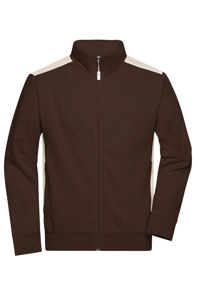 Men's Workwear Sweat Jacket - COLOR - Sweat-Jacke mit Stehkragen und Kontrasteinsätzen braun/grau, Gr. XS