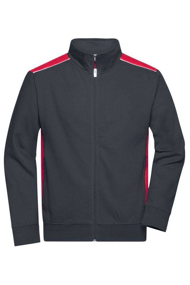 Men's Workwear Sweat Jacket - COLOR - Sweat-Jacke mit Stehkragen und Kontrasteinsätzen rot/grau, Gr. 6XL