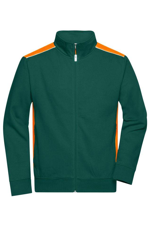 Men's Workwear Sweat Jacket - COLOR - Sweat-Jacke mit Stehkragen und Kontrasteinsätzen grün/orange, Gr. S