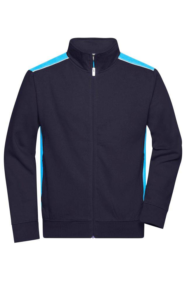 Men's Workwear Sweat Jacket - COLOR - Sweat-Jacke mit Stehkragen und Kontrasteinsätzen blau, Gr. XXL