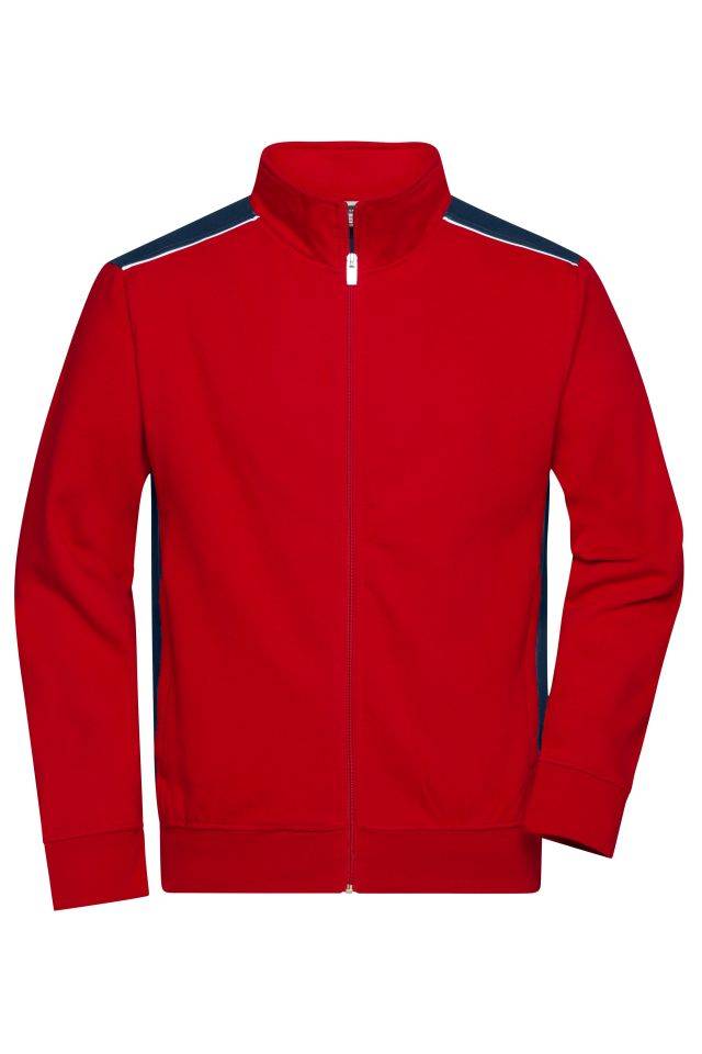Men's Workwear Sweat Jacket - COLOR - Sweat-Jacke mit Stehkragen und Kontrasteinsätzen rot/blau, Gr. L