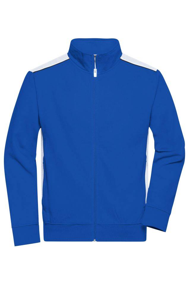 Men's Workwear Sweat Jacket - COLOR - Sweat-Jacke mit Stehkragen und Kontrasteinsätzen weiß/blau, Gr. S