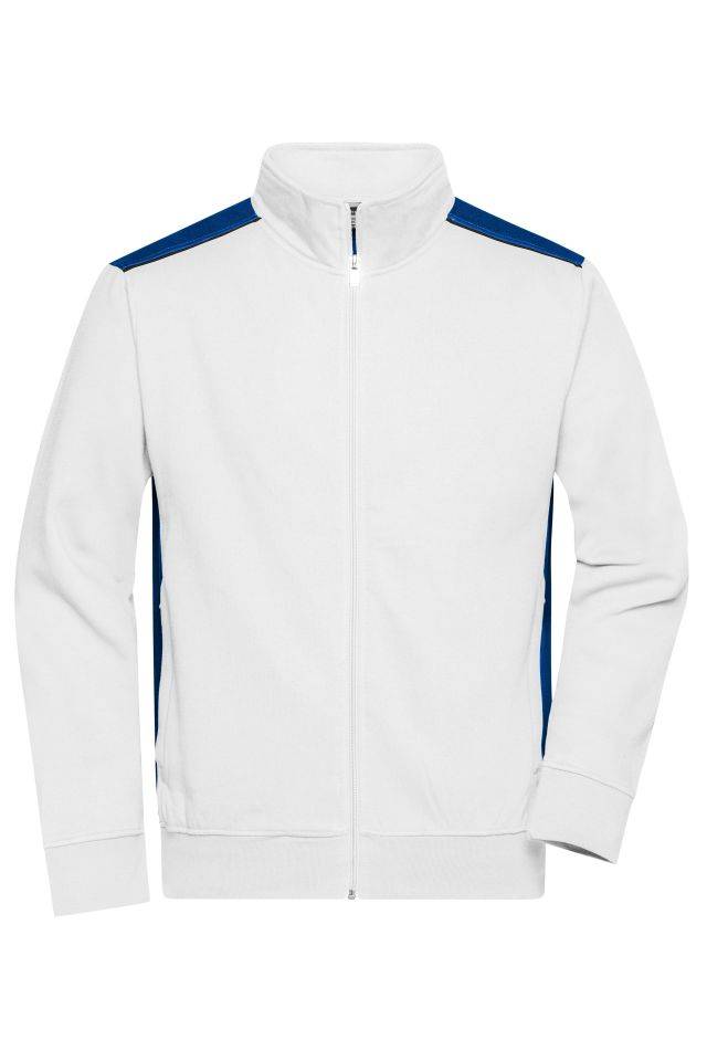 Men's Workwear Sweat Jacket - COLOR - Sweat-Jacke mit Stehkragen und Kontrasteinsätzen weiß/blau, Gr. 6XL