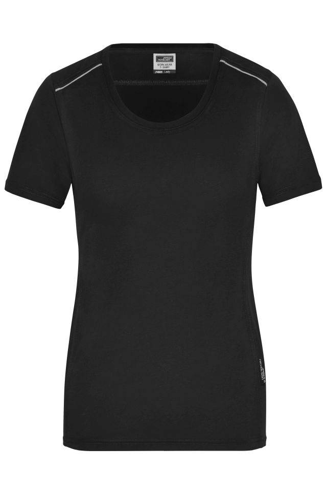Ladies' Workwear T-Shirt - SOLID - Strapazierfähiges und pflegeleichtes T-shirt mit Kontrastpaspel schwarz, Gr. XS