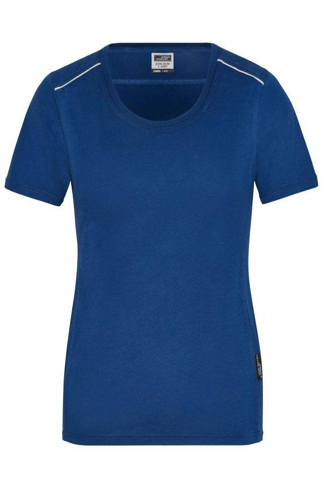 Ladies' Workwear T-Shirt - SOLID - Strapazierfähiges und pflegeleichtes T-shirt mit Kontrastpaspel blau, Gr. XS