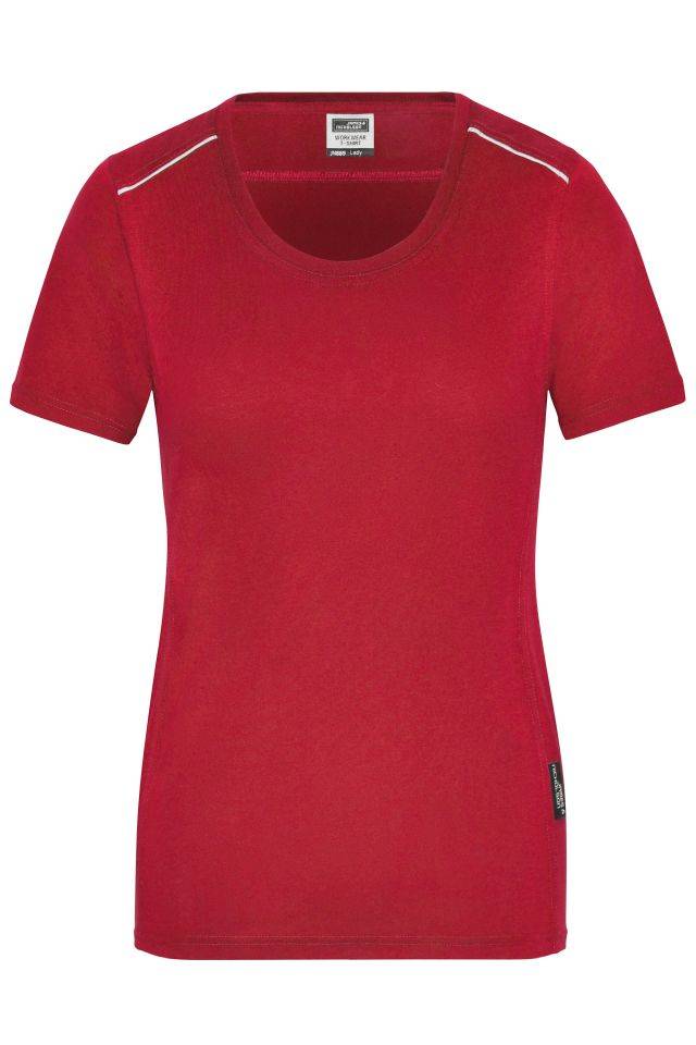 Ladies' Workwear T-Shirt - SOLID - Strapazierfähiges und pflegeleichtes T-shirt mit Kontrastpaspel rot, Gr. 3XL