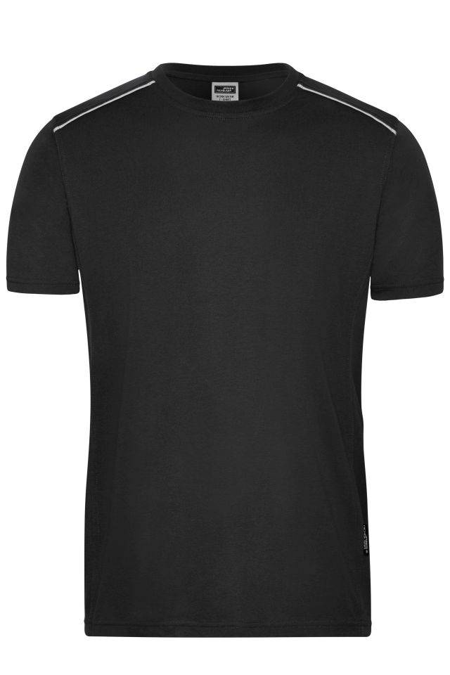 Men's Workwear T-Shirt - SOLID - Strapazierfähiges und pflegeleichtes T-shirt mit Kontrastpaspel schwarz, Gr. M