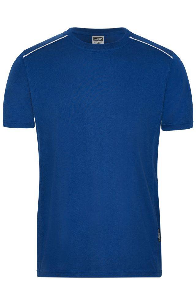Men's Workwear T-Shirt - SOLID - Strapazierfähiges und pflegeleichtes T-shirt mit Kontrastpaspel blau, Gr. M