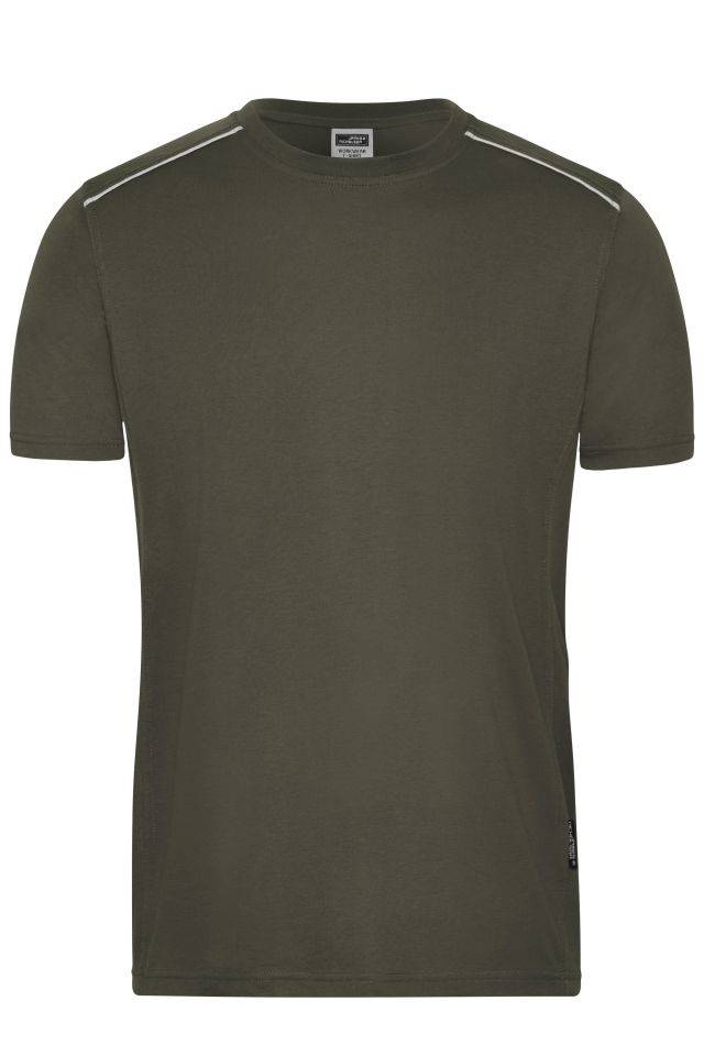 Men's Workwear T-Shirt - SOLID - Strapazierfähiges und pflegeleichtes T-shirt mit Kontrastpaspel braun/grün/oliv, Gr. M