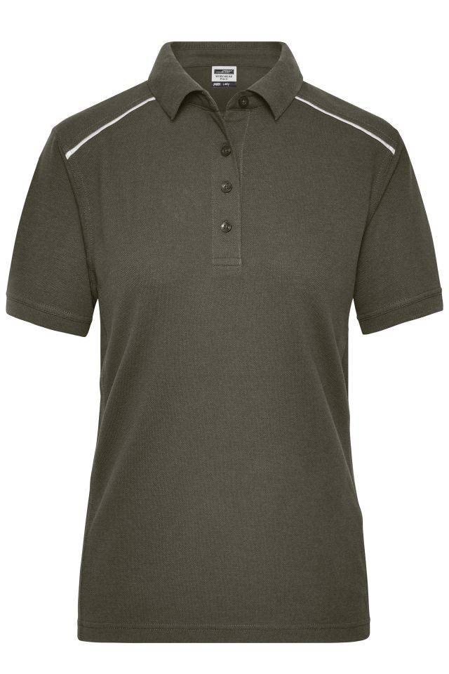 Ladies' Workwear Polo - SOLID - Strapazierfähiges und pflegeleichtes Polo mit Kontrastpaspel braun/grün/oliv, Gr. XXL