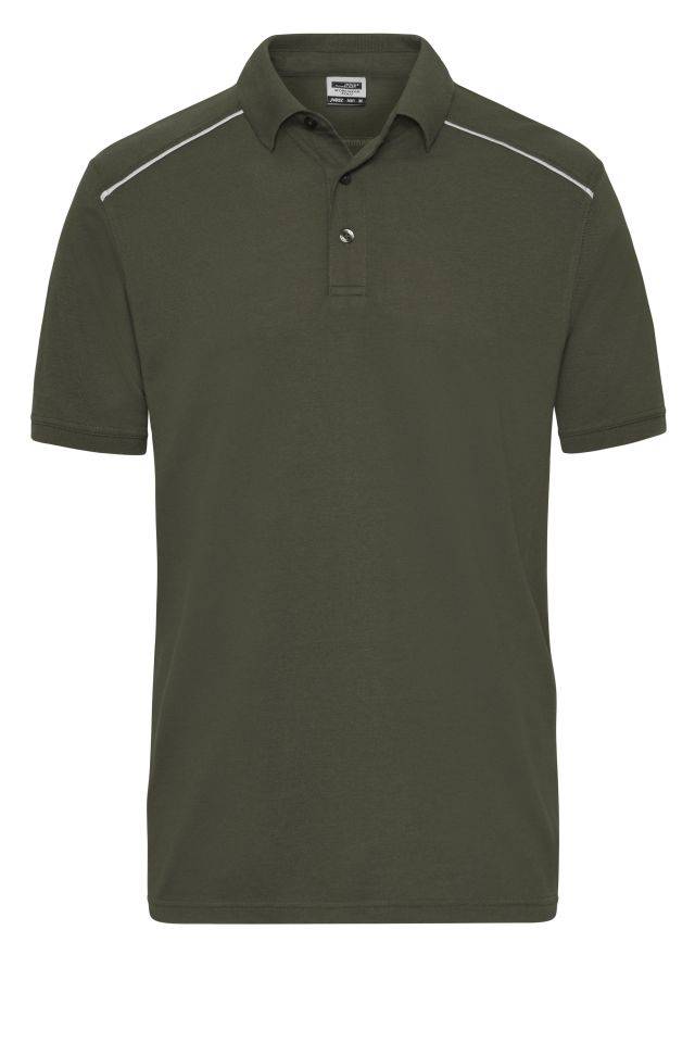 Men's Workwear Polo - SOLID - Strapazierfähiges und pflegeleichtes Polo mit Kontrastpaspel braun/grün/oliv, Gr. S