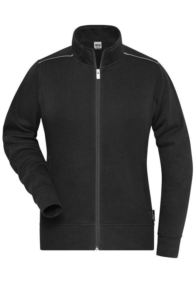 Ladies' Workwear Sweat-Jacket - SOLID - Sweat-Jacke mit Stehkragen und Kontrastpaspel schwarz, Gr. XL