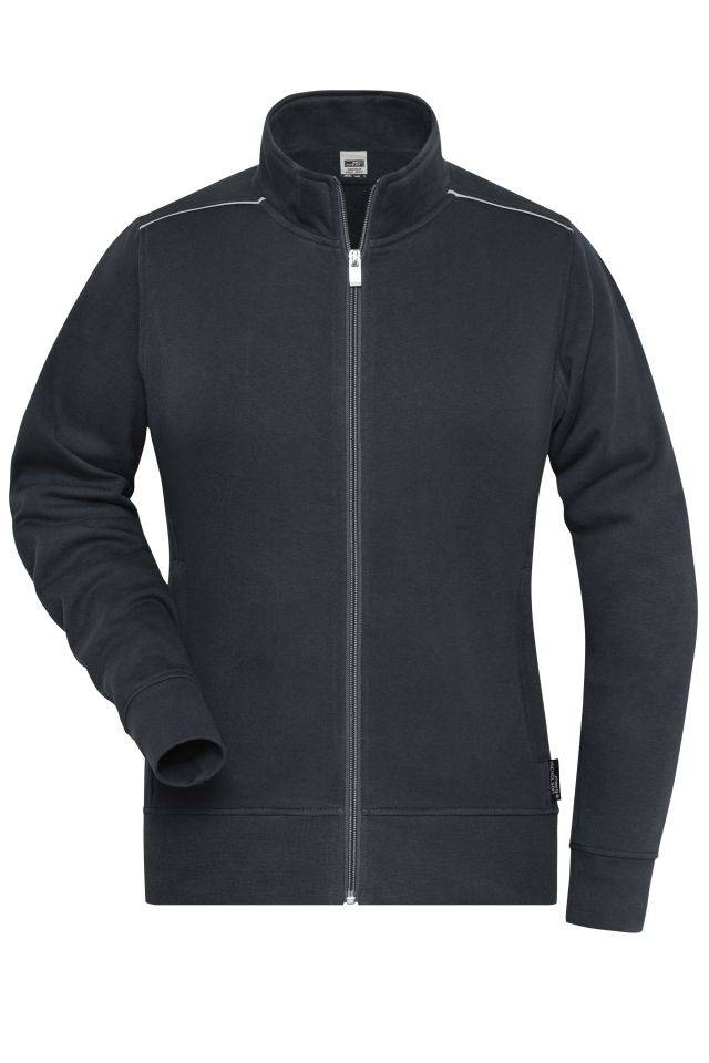 Ladies' Workwear Sweat-Jacket - SOLID - Sweat-Jacke mit Stehkragen und Kontrastpaspel grau, Gr. L