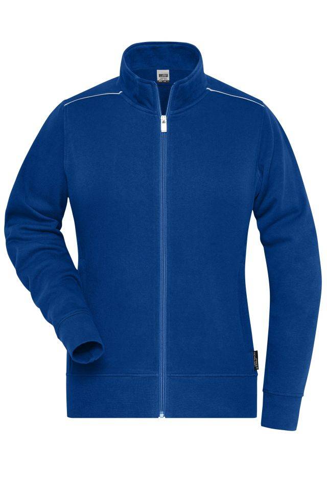 Ladies' Workwear Sweat-Jacket - SOLID - Sweat-Jacke mit Stehkragen und Kontrastpaspel blau, Gr. XXL