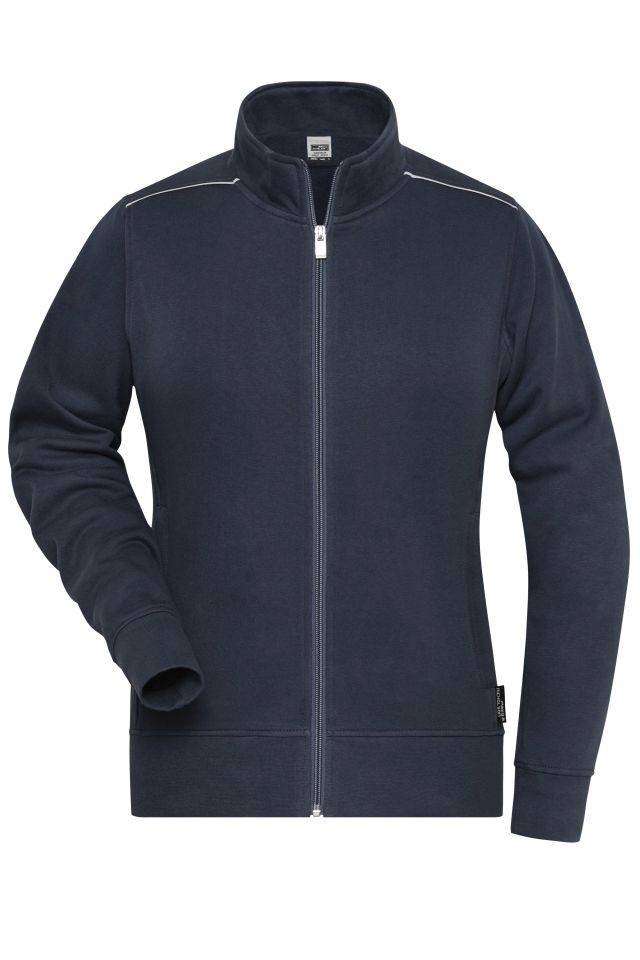 Ladies' Workwear Sweat-Jacket - SOLID - Sweat-Jacke mit Stehkragen und Kontrastpaspel blau, Gr. 4XL