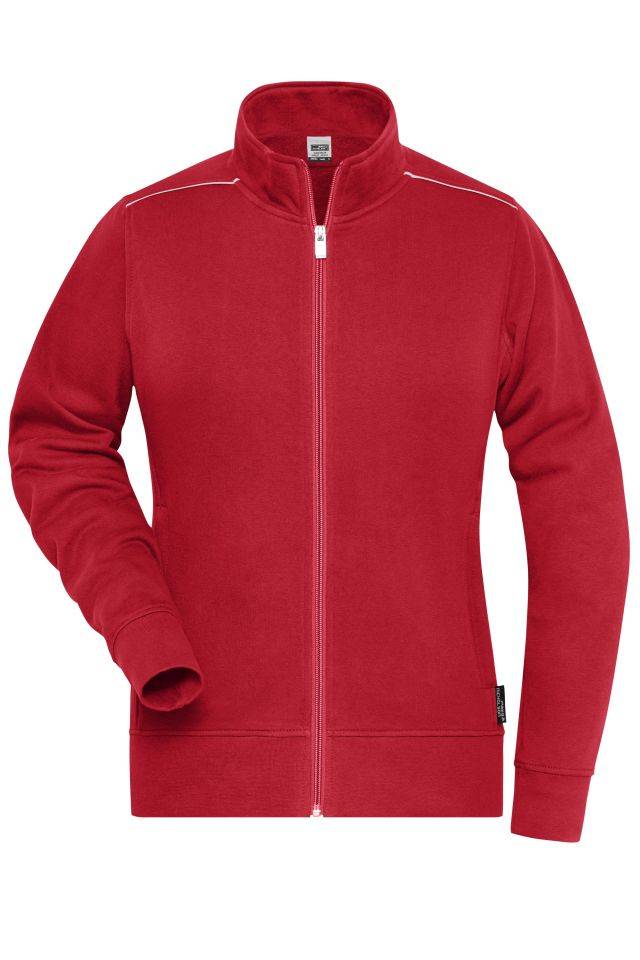 Ladies' Workwear Sweat-Jacket - SOLID - Sweat-Jacke mit Stehkragen und Kontrastpaspel rot, Gr. S