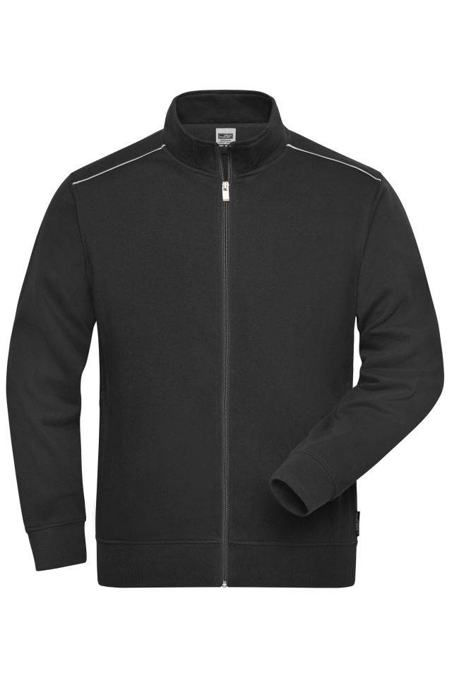 Men's Workwear Sweat-Jacket - SOLID - Sweat-Jacke mit Stehkragen und Kontrastpaspel schwarz, Gr. XL
