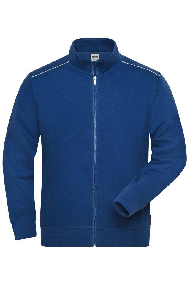 Men's Workwear Sweat-Jacket - SOLID - Sweat-Jacke mit Stehkragen und Kontrastpaspel blau, Gr. 3XL