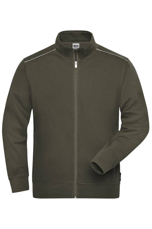 Men's Workwear Sweat-Jacket - SOLID - Sweat-Jacke mit Stehkragen und Kontrastpaspel braun/grün/oliv, Gr. XL