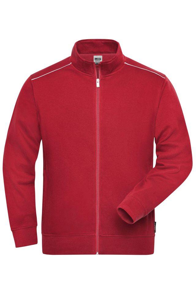 Men's Workwear Sweat-Jacket - SOLID - Sweat-Jacke mit Stehkragen und Kontrastpaspel rot, Gr. L
