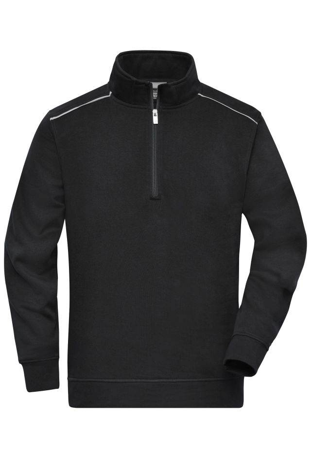 Workwear Half-Zip Sweat - SOLID - Sweatshirt mit Stehkragen, Reißverschluss und Kontrastpaspel schwarz, Gr. XL
