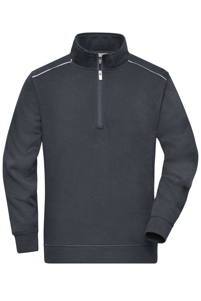 Workwear Half-Zip Sweat - SOLID - Sweatshirt mit Stehkragen, Reißverschluss und Kontrastpaspel grau, Gr. L