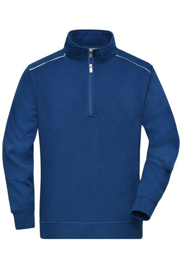 Workwear Half-Zip Sweat - SOLID - Sweatshirt mit Stehkragen, Reißverschluss und Kontrastpaspel blau, Gr. 3XL