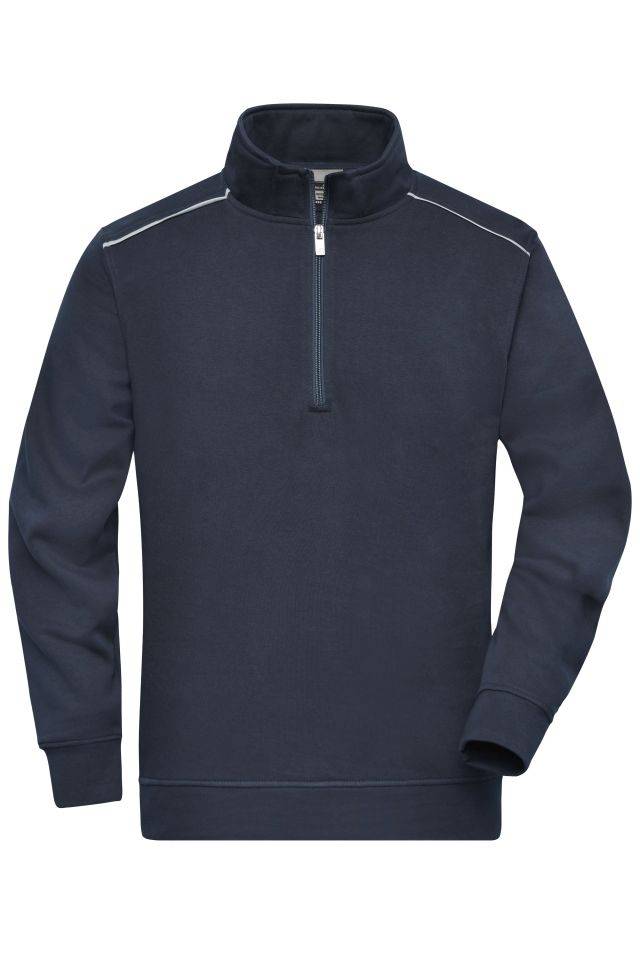 Workwear Half-Zip Sweat - SOLID - Sweatshirt mit Stehkragen, Reißverschluss und Kontrastpaspel blau, Gr. L