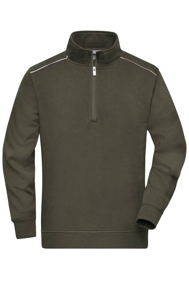 Workwear Half-Zip Sweat - SOLID - Sweatshirt mit Stehkragen, Reißverschluss und Kontrastpaspel braun/grün/oliv, Gr. M
