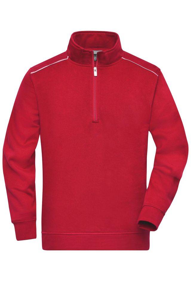 Workwear Half-Zip Sweat - SOLID - Sweatshirt mit Stehkragen, Reißverschluss und Kontrastpaspel rot, Gr. 4XL