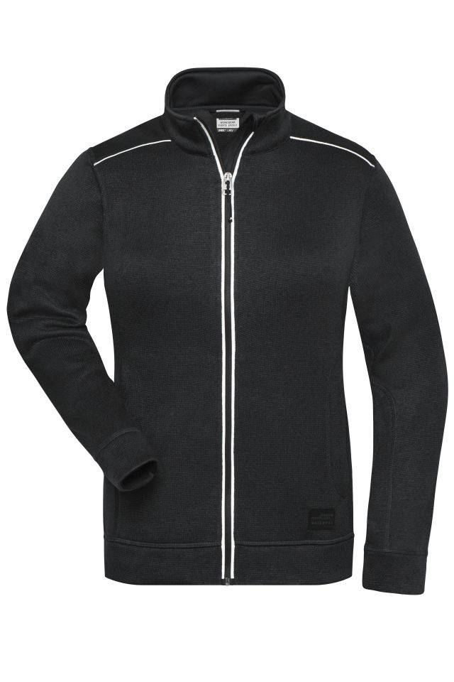 Ladies' Knitted Workwear Fleece Jacket - SOLID - Pflegeleichte Strickfleece-Jacke schwarz, Gr. 4XL