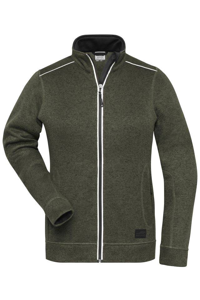 Ladies' Knitted Workwear Fleece Jacket - SOLID - Pflegeleichte Strickfleece-Jacke grün/oliv/schwarz, Gr. XS