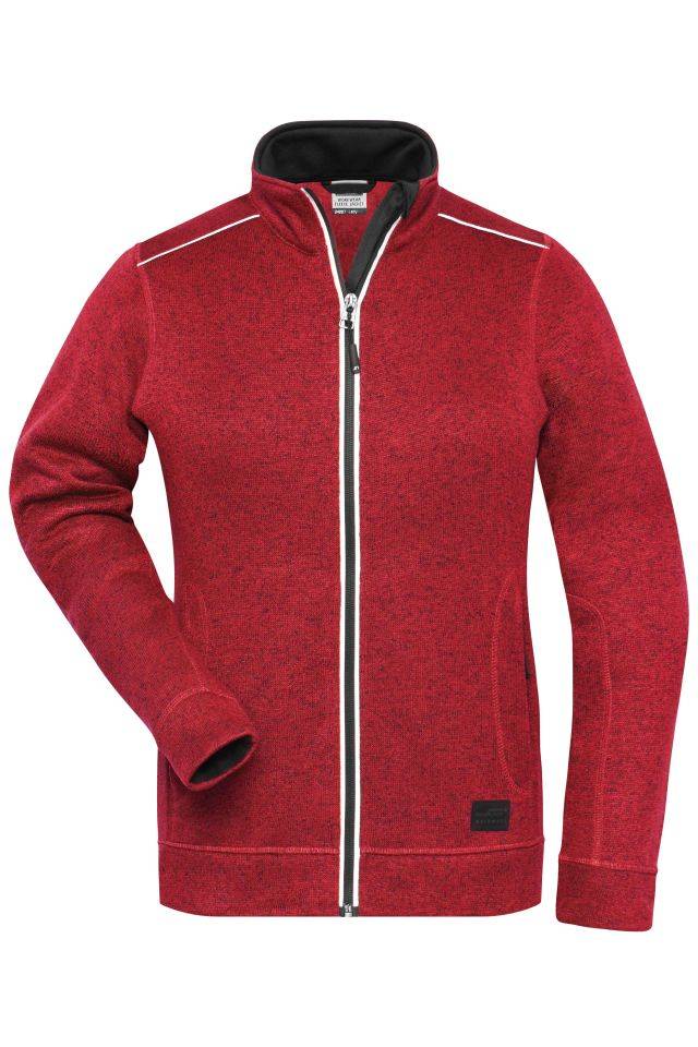 Ladies' Knitted Workwear Fleece Jacket - SOLID - Pflegeleichte Strickfleece-Jacke rot/schwarz, Gr. 4XL