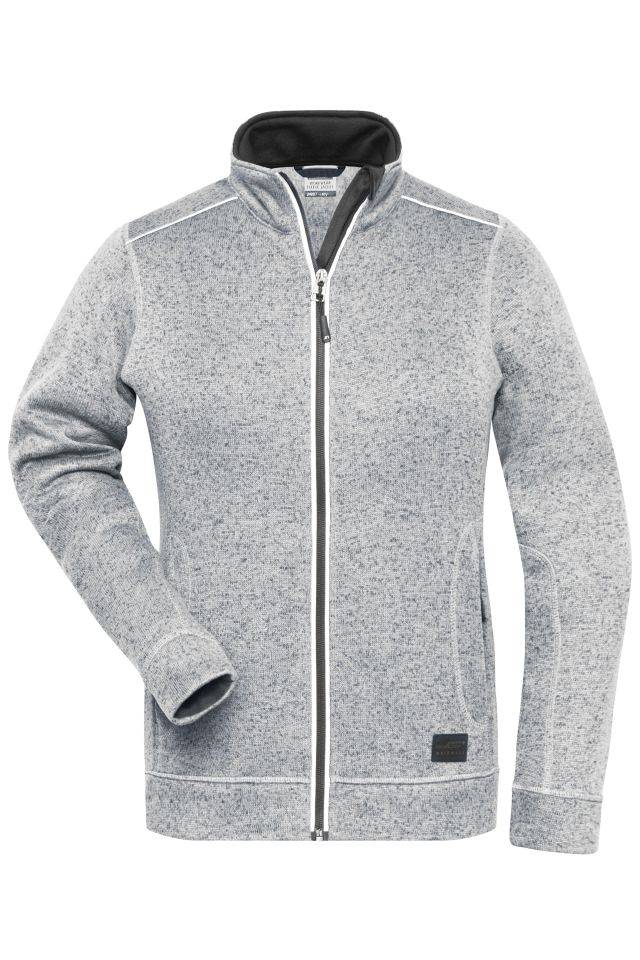 Ladies' Knitted Workwear Fleece Jacket - SOLID - Pflegeleichte Strickfleece-Jacke weiß/grau, Gr. L