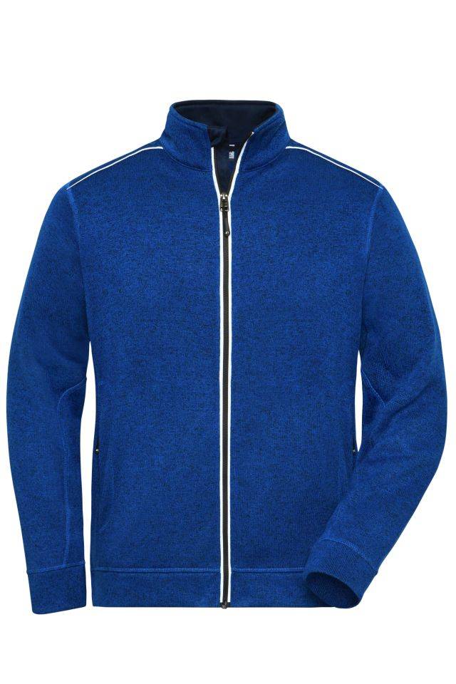 Men's Knitted Workwear Fleece Jacket - SOLID - Pflegeleichte Strickfleece-Jacke blau, Gr. L