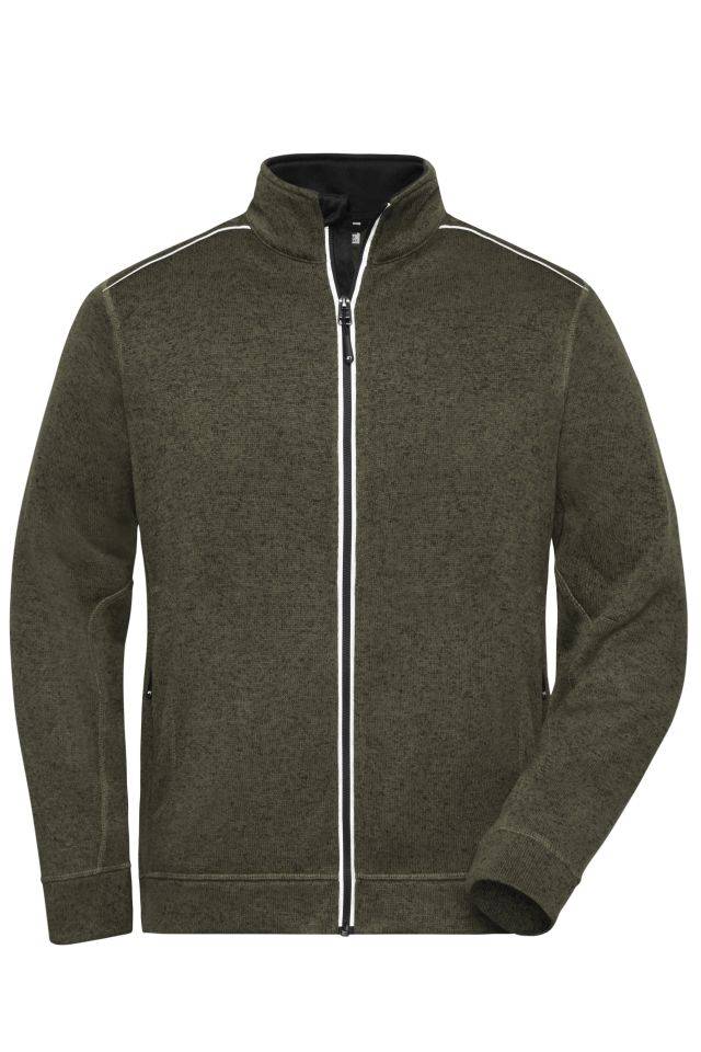 Men's Knitted Workwear Fleece Jacket - SOLID - Pflegeleichte Strickfleece-Jacke grün/oliv/schwarz, Gr. 6XL