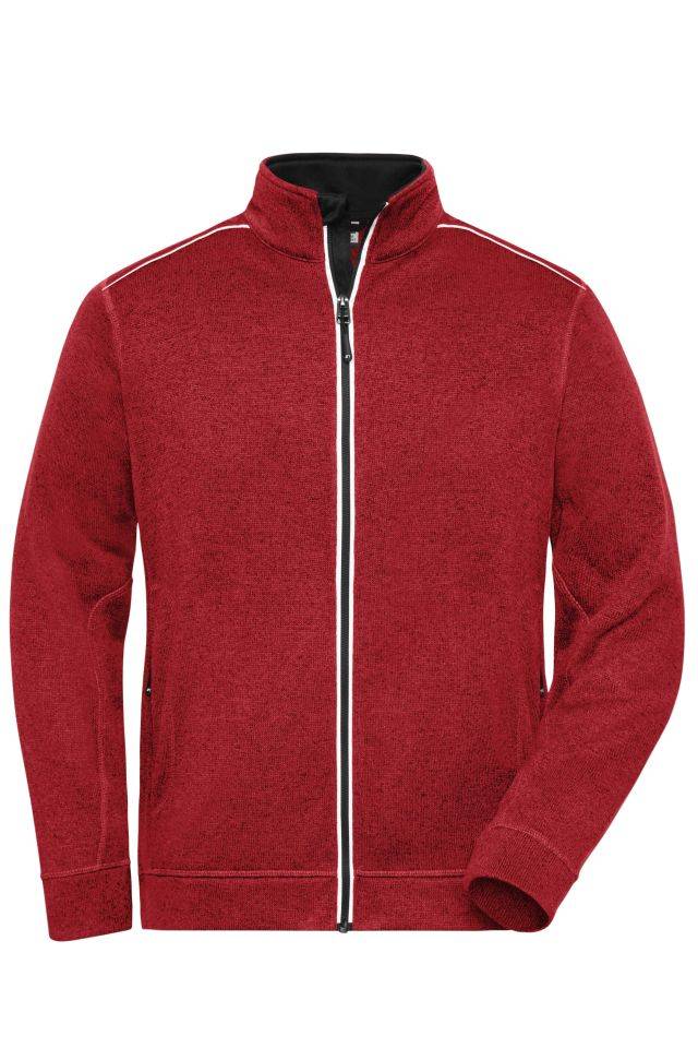Men's Knitted Workwear Fleece Jacket - SOLID - Pflegeleichte Strickfleece-Jacke rot/schwarz, Gr. L