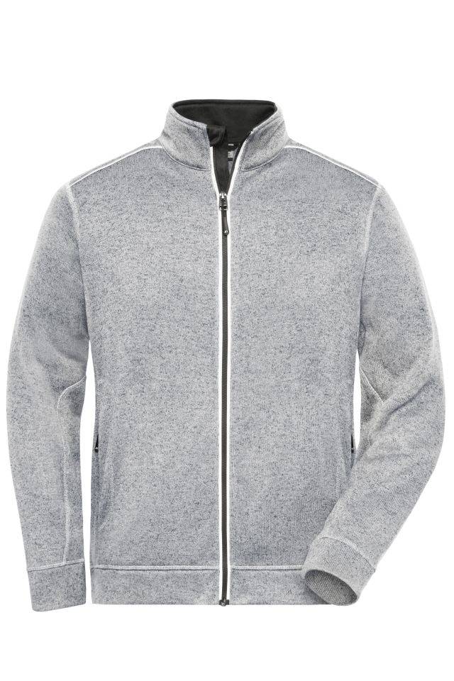 Men's Knitted Workwear Fleece Jacket - SOLID - Pflegeleichte Strickfleece-Jacke weiß/grau, Gr. XL