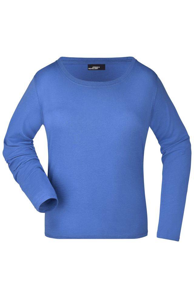 Ladies' Shirt Long-Sleeved Medium Langarm T-Shirt aus Single-Jersey blau, Gr. M