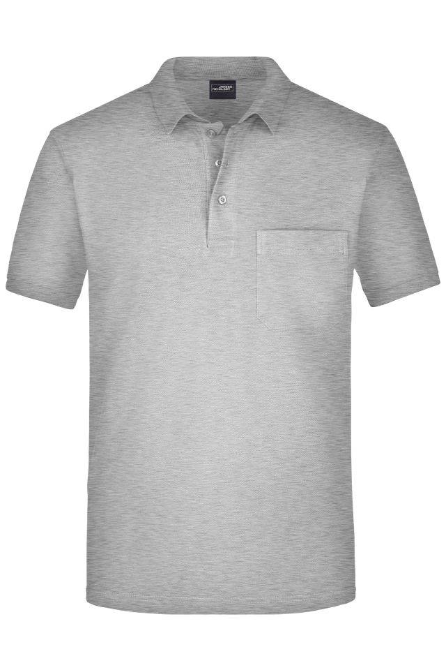 Men's Polo Pocket Klassisches Poloshirt mit Brusttasche grau, Gr. L
