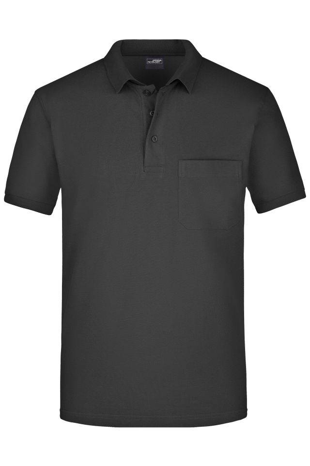 Men's Polo Pocket Klassisches Poloshirt mit Brusttasche schwarz, Gr. XXL