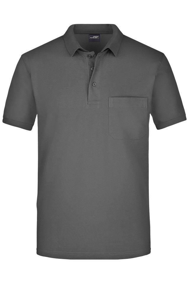 Men's Polo Pocket Klassisches Poloshirt mit Brusttasche grau, Gr. M