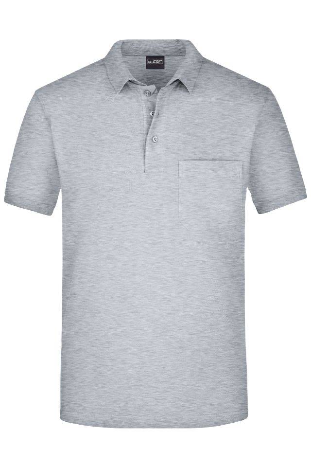 Men's Polo Pocket Klassisches Poloshirt mit Brusttasche grau, Gr. M