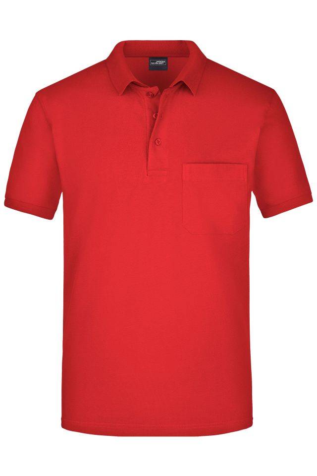 Men's Polo Pocket Klassisches Poloshirt mit Brusttasche rot, Gr. L