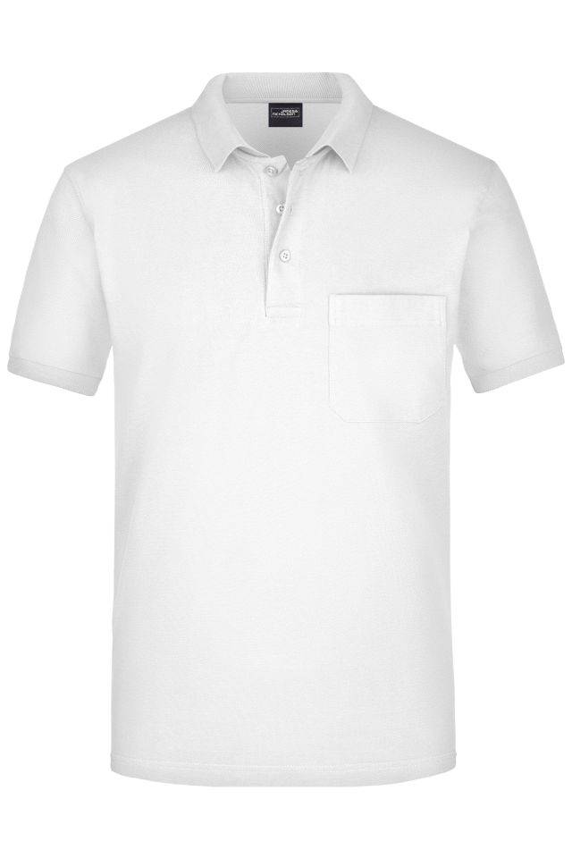 Men's Polo Pocket Klassisches Poloshirt mit Brusttasche weiß, Gr. S